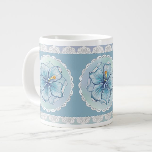 Caneca De Café Grande Hibiscus & lace TURQUOISE (Frente Esquerda)