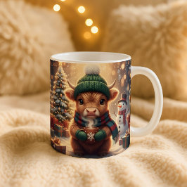 Caneca De Café Grande Highland Cow Christmas Mug, Cute Calf Art, Holiday