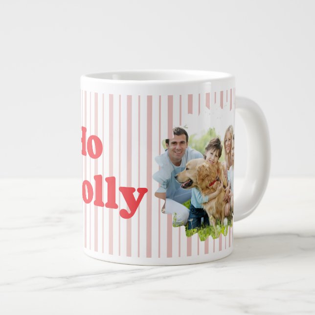 Caneca De Café Grande Ho Ho Ho Natal Alegre Listrado (Frente Esquerda)
