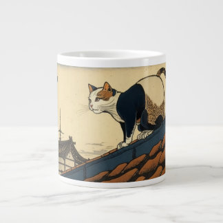 Caneca De Café Grande Hokusai inspirou arte com um gato bonito