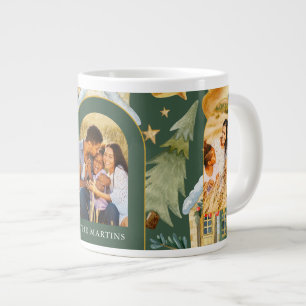 Caneca De Café Grande Holiday Houve Três Fotos Em Verde De Natal