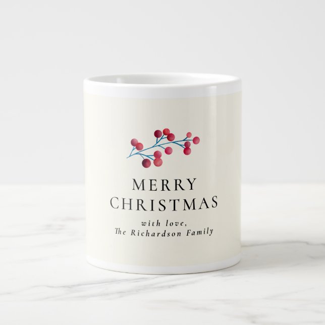 Caneca De Café Grande Holly cherry feliz natal personalizado nome (Frente)