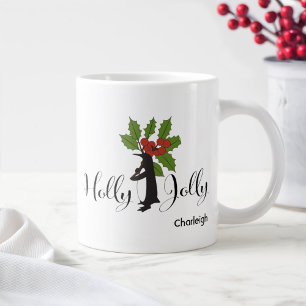Caneca De Café Grande Holly Jolly Cute Funny Penguin no Natal