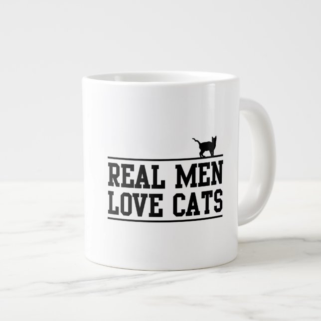 Caneca De Café Grande Homens Reais Adoram Gatos (Frente Esquerda)