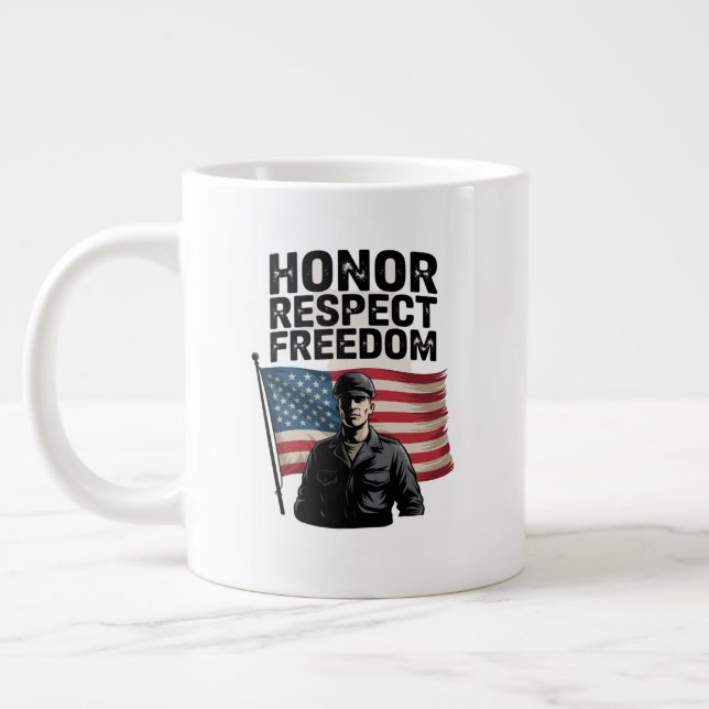 Caneca De Café Grande Honrando Heroes Veteran Day Design Patriótico (Esquerda)