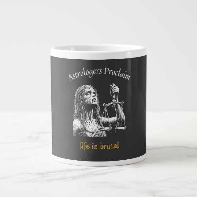 Caneca De Café Grande Horóscopo Sarcástico de Libra - A Vida É Brutal (Frente)
