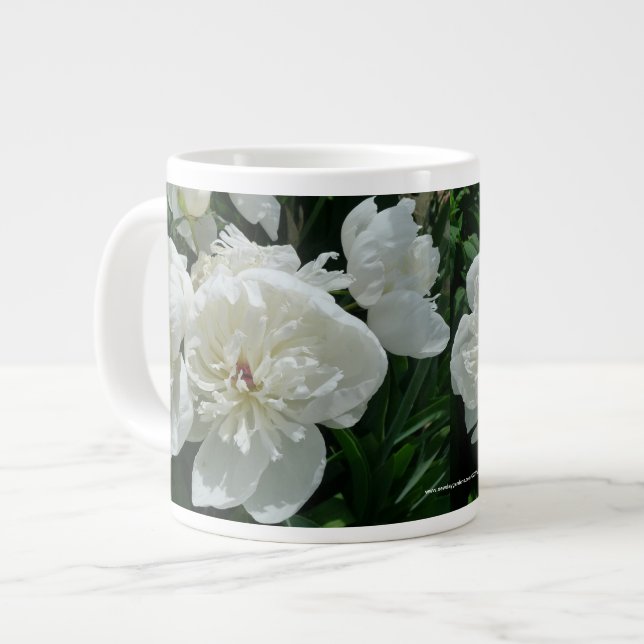 Caneca De Café Grande Hortas do Novo Dia Mug- Peony Branca (Frente Esquerda)