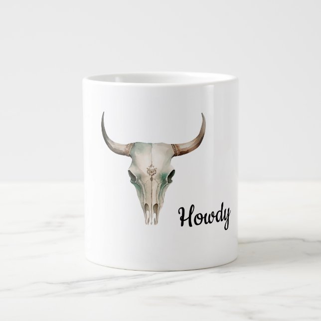 Caneca De Café Grande Howdy Cowboy Bullhorns (Frente)