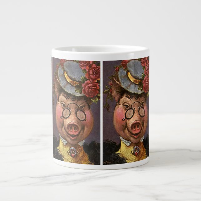 Caneca De Café Grande Humor vítreo, Bobo e doce vitoriano Lady Pig (Frente)