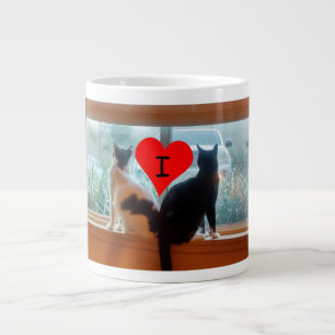 Caneca De Café Grande I Heart Cats, Foto de Cats no Windowsill