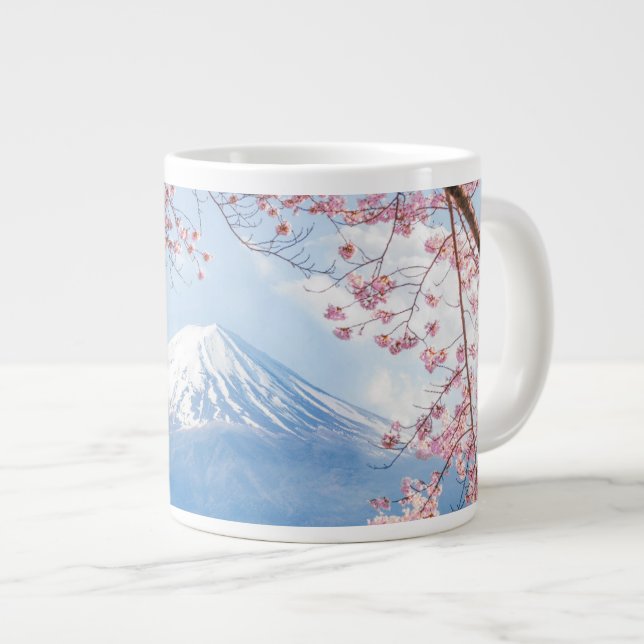 Caneca De Café Grande Ice & Snow | Cherry Blossoms Mt. Fuji Japan (Frente Esquerda)