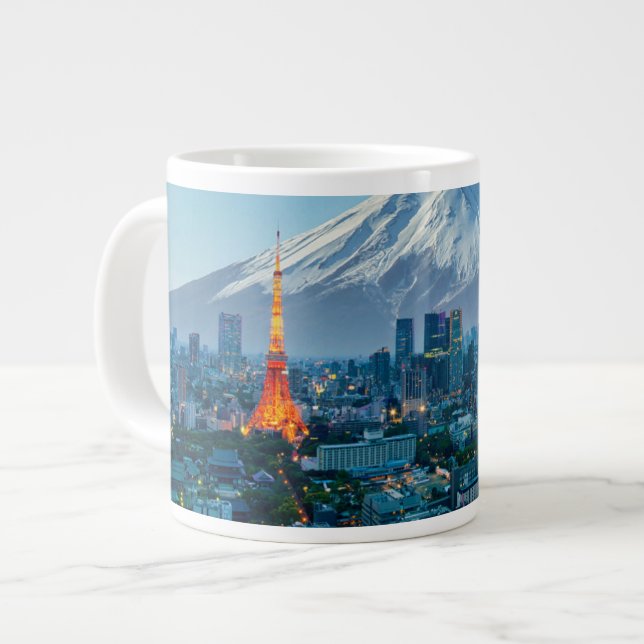 Caneca De Café Grande Ice & Snow | Mt. Fuji & Tokyo Skyline (Frente Esquerda)