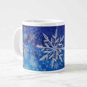 Caneca De Café Grande Ícy Snowflakes em Azul