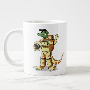 Caneca De Café Grande Iguanodon Vestido Em Um Spacesuit Cosmonauta.