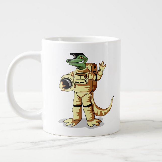 Caneca De Café Grande Iguanodon Vestido Em Um Spacesuit Cosmonauta. (Esquerda)