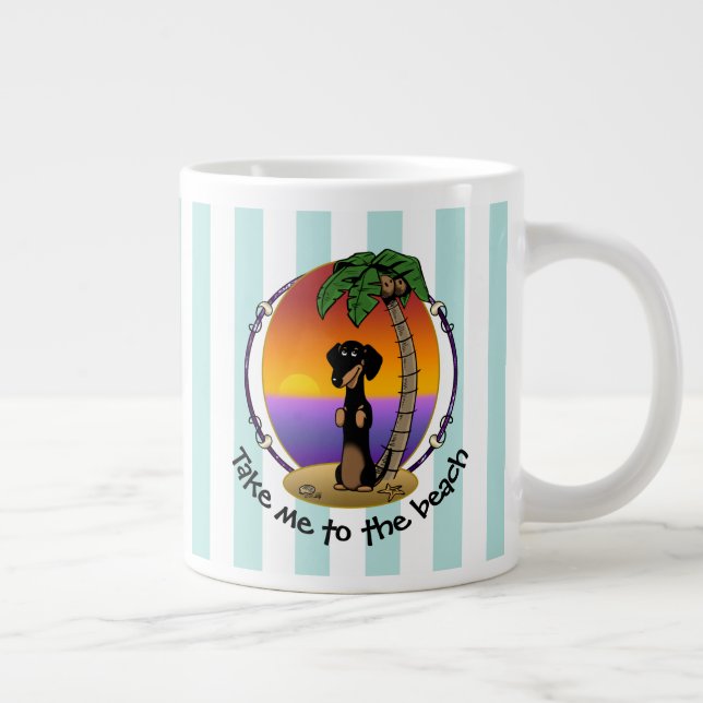 Caneca De Café Grande Ilha Tropical de Dachshund (preto e bronzeado) (Direita)