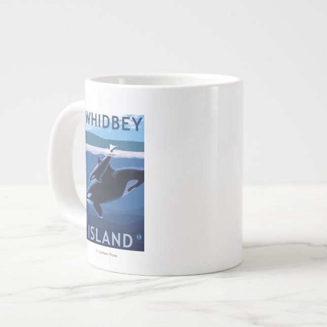 Caneca De Café Grande Ilha Whidbey, Washington Orca e Calf (Frente Esquerda)
