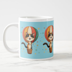 Caneca De Café Grande Ilustração da Aventura Celestial do Gato Calico Al