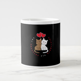 Caneca De Café Grande Ilustração de Amor e Abraço de Gatinho Fofo 
