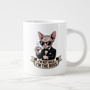 Caneca De Café Grande Ilustração de Café com Gato Sphynx Chefe