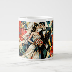 Caneca De Café Grande Ilustração de Casal de Noivos em Arte Deco Moderna