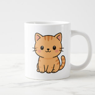 Caneca De Café Grande Ilustração de Gato Atigrado Laranja Kawaii Fofo