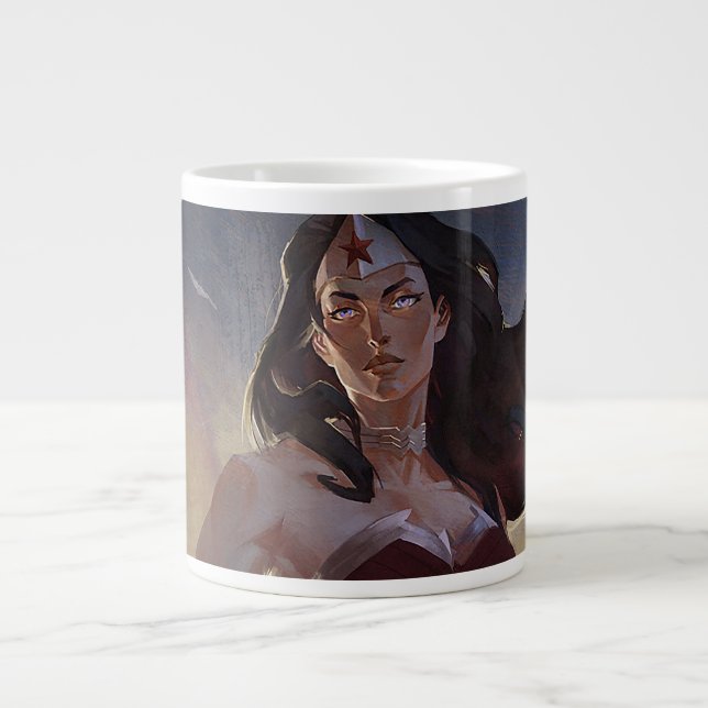 Caneca De Café Grande Ilustração de Mulher Maravilha de Crise Infinita (Frente)