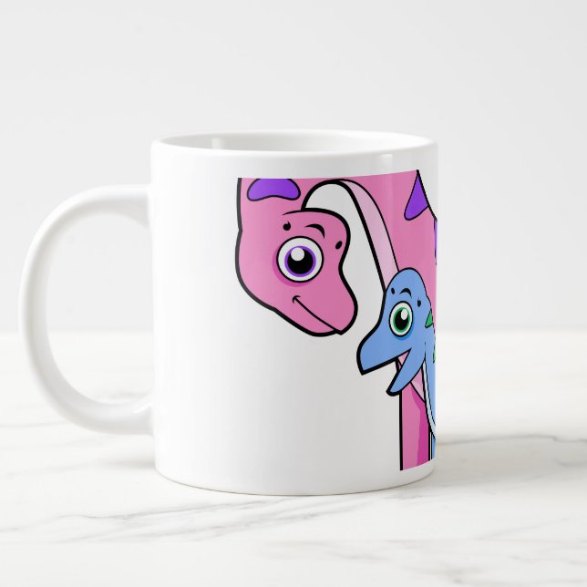 Caneca De Café Grande Ilustração De Um Brachiossauro Mãe E Filho. (Esquerda)