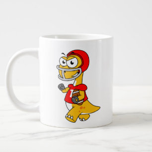 Caneca De Café Grande Ilustração De Um Brontossauro Jogando Futebol.