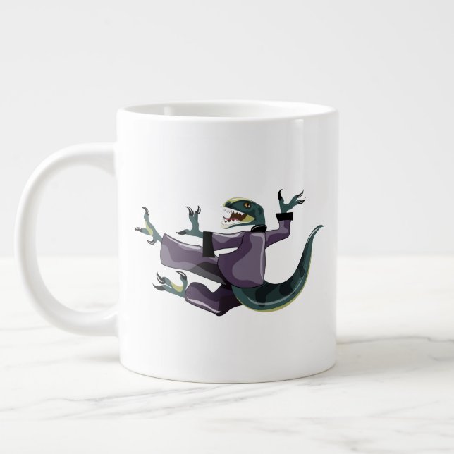 Caneca De Café Grande Ilustração De Um Caratê De Execução De Raptor. (Esquerda)