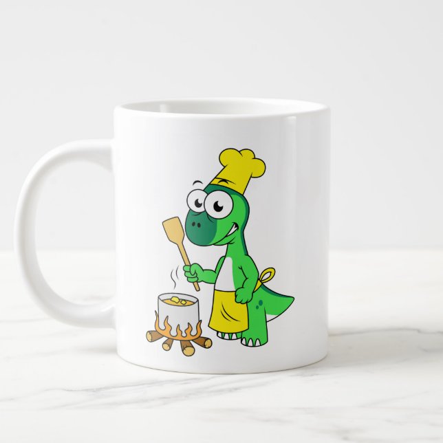 Caneca De Café Grande Ilustração De Um Cozinhar De Dinossauro Parasaurol (Esquerda)