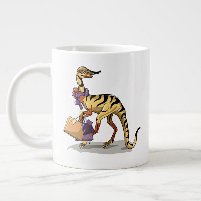 Caneca De Café Grande Ilustração De Um Iguanodon Com Sacos De Compras. (Esquerda)