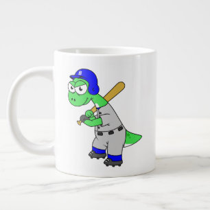 Caneca De Café Grande Ilustração De Um Jogador De Beisebol Brontossauro.