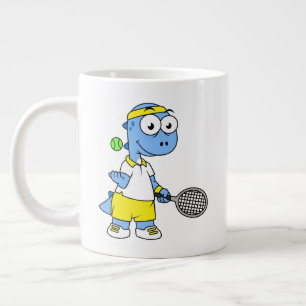 Caneca De Café Grande Ilustração De Um Jogador De Tênis Tyrannosaurus Re