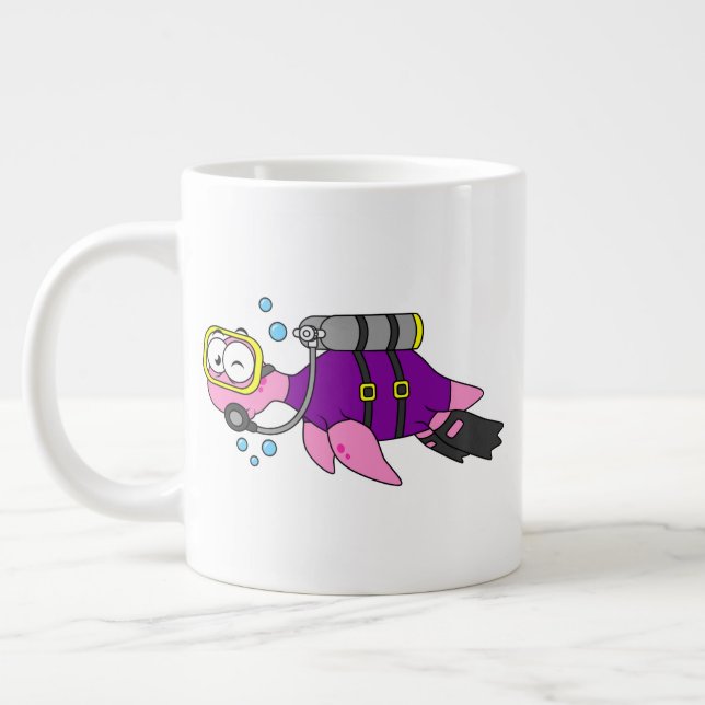 Caneca De Café Grande Ilustração De Um Mergulhador Scuba Monstro De Loch (Esquerda)