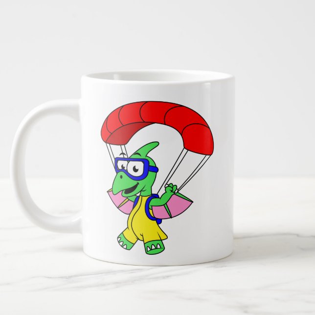 Caneca De Café Grande Ilustração De Um Paraquedas Pterodactilo. (Esquerda)