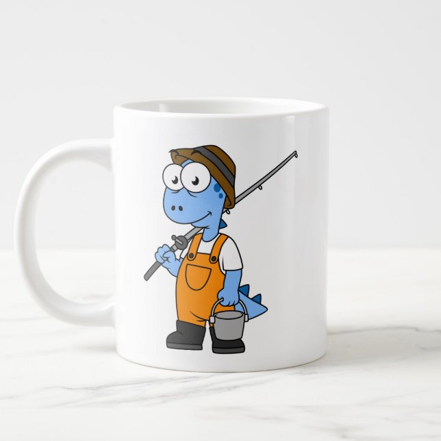 Caneca De Café Grande Ilustração De Um Pescador De Allosaurus. (Esquerda)