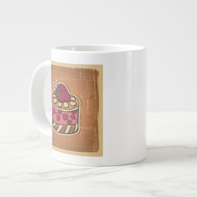 Caneca De Café Grande Ilustração do bolo em estilo retrô (Frente Esquerda)
