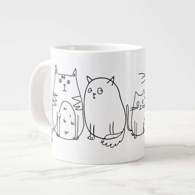 Caneca De Café Grande Ilustração do desenho de arte de gangue Cat Line (Frente Esquerda)