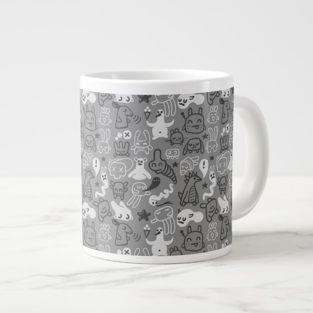 Caneca De Café Grande ilustração do padrão de rabiscos (Frente Esquerda)