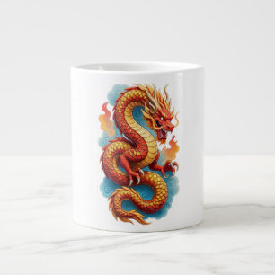 Caneca De Café Grande Ilustração Fiery do Dragão Vermelho Chinês-67561