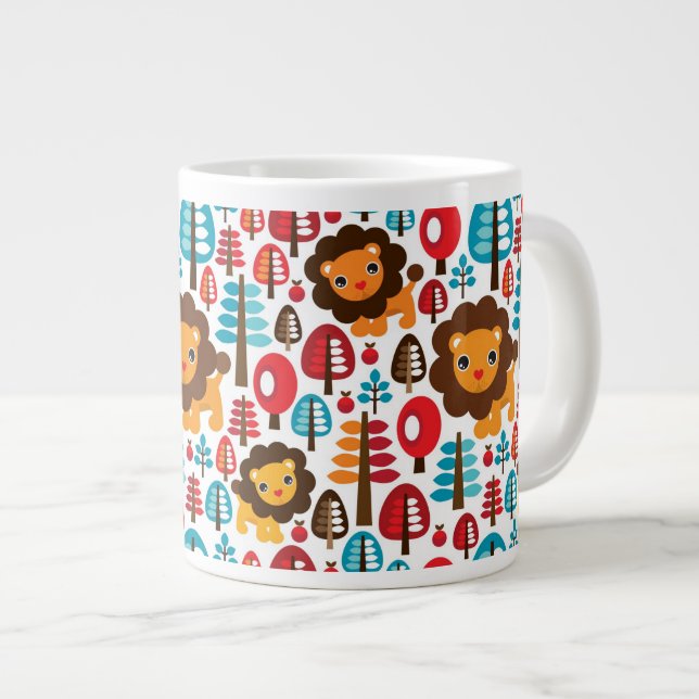 Caneca De Café Grande ilustração fofa de crianças do Leão (Frente Esquerda)