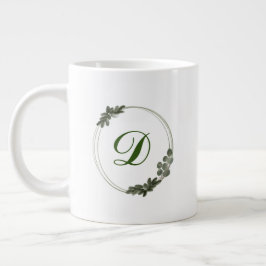 Caneca De Café Grande Ilustração Mínima de Eucalipto Monograma de Verdur