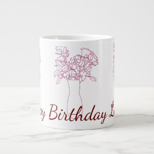 Caneca De Café Grande Ilustração Original da Flor de Linha Moderna