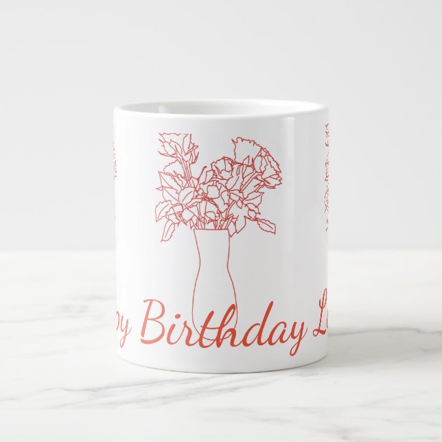 Caneca De Café Grande Ilustração Original da Flor de Linha Moderna (Frente)