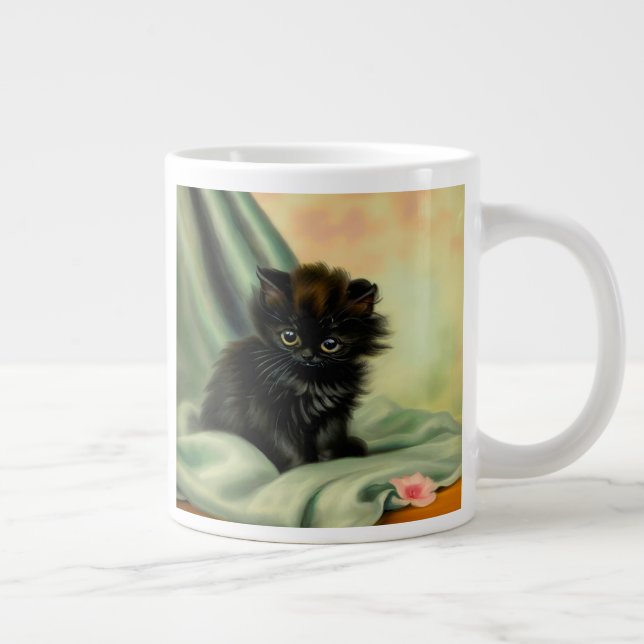 Caneca De Café Grande Ilustração Vintage Black Kitten (Direita)