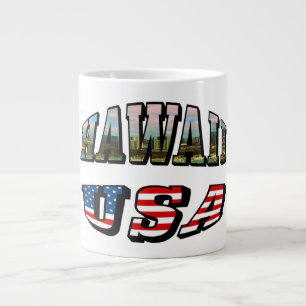 Caneca De Café Grande Imagem do Havaí e Texto de Sinalizador dos EUA