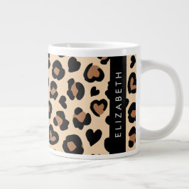 Caneca De Café Grande Impressão Animal, Leopardo Marrom, Corações, Seu N