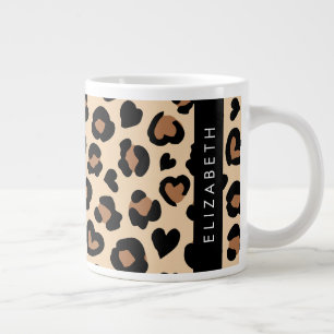 Caneca De Café Grande Impressão Animal, Leopardo Marrom, Corações, Seu N