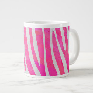 Caneca De Café Grande Impressão branco e rosa-quente zebra